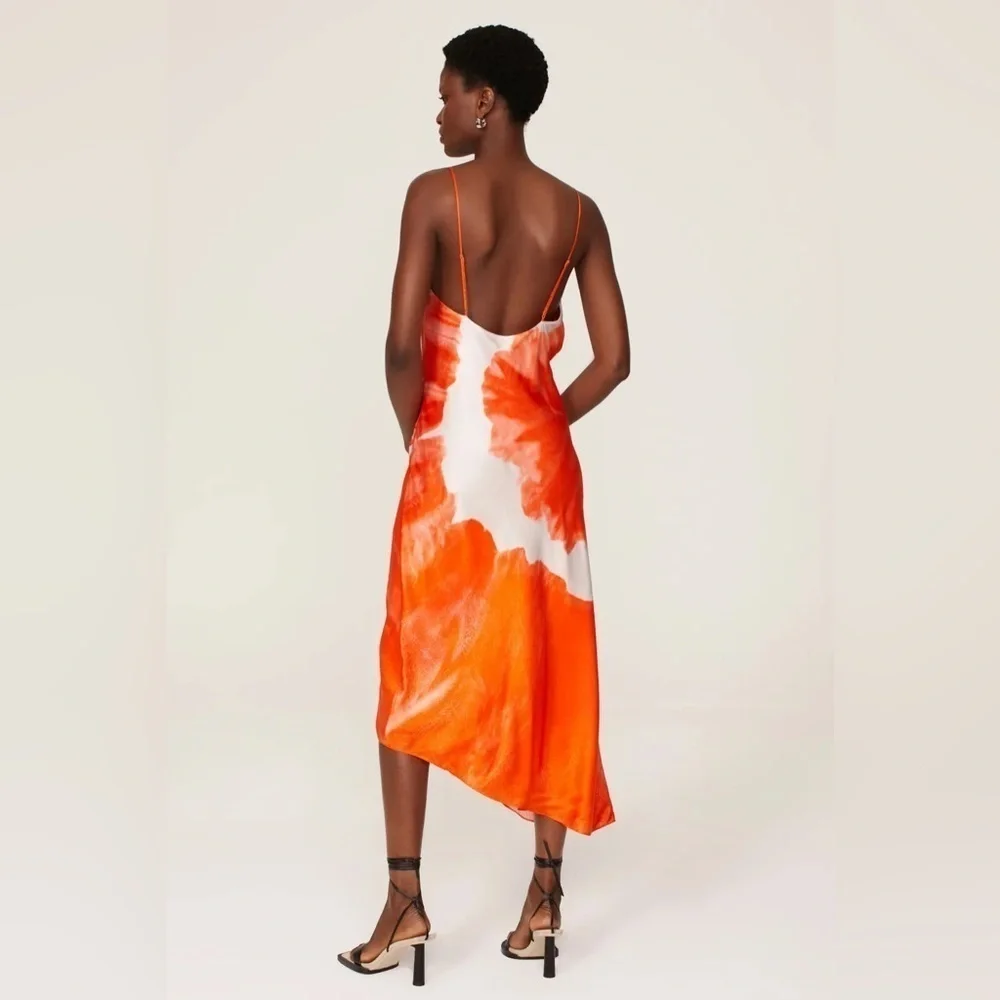 NEW All Saints Alexia Mariana Silk Blend Tie Dye Midi Dress Orange ๐ - Picture 3 of 16